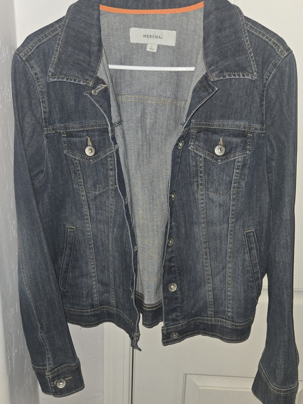 Merona Dark Blue Denim Jacket with Subtle Orange Trim